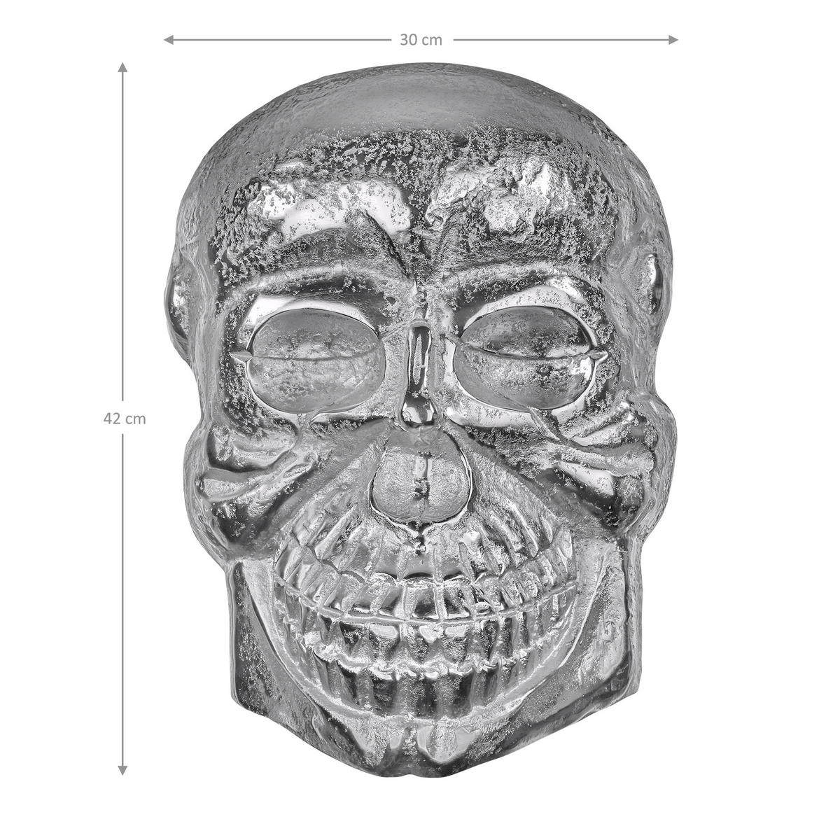 DEKO TOTENKOPF 42x30 cm Silber aus Aluminium mit Nickel Finish - Silberfarben, Metall (30/42/42cm) - WOMO-DESIGN