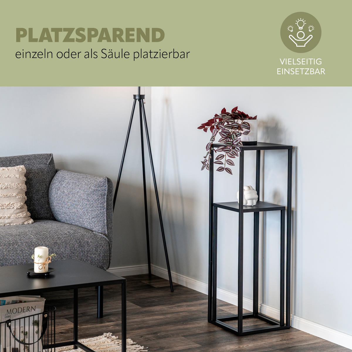 BLUMENHOCKER (2er Set), schwarz - Schwarz, Metall (30/30/90cm) - bremermann