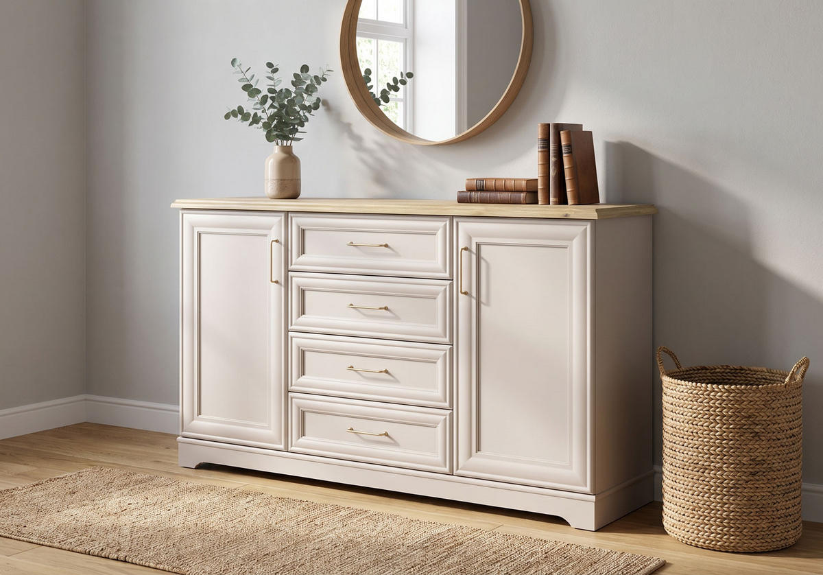 SIDEBOARD Anga Kaschmir / Mauvella Eiche 154 / 44 / 89,5cm - Goldfarben/Braun, Holzwerkstoff/Metall (154/90/44cm) - Feldmann-Wohnen