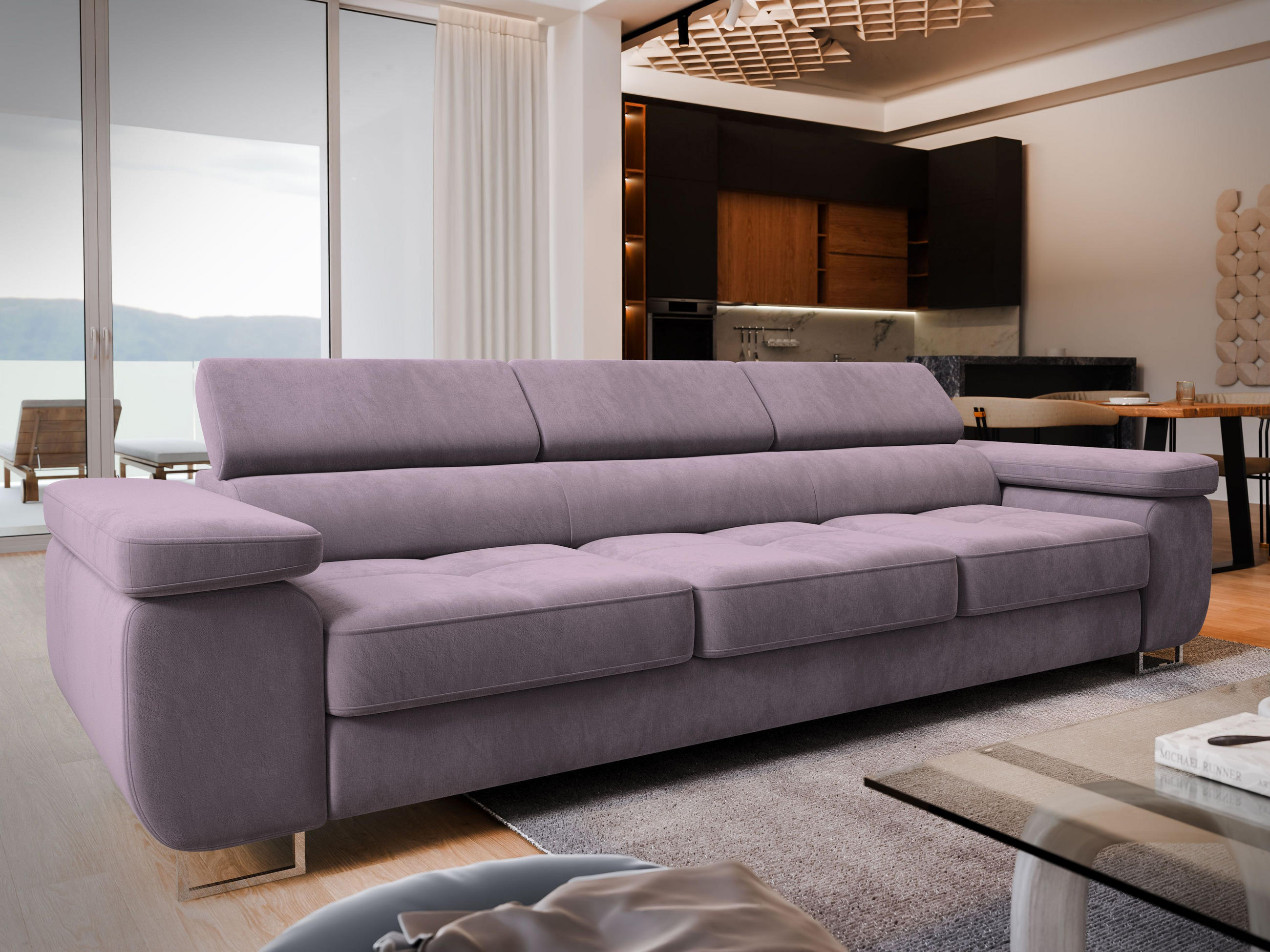 BETTSOFA MOSINE Rosa Velours-Stoff mit Schlaffunktion - Rosa, Textil (281/87/98cm) - MASSENO