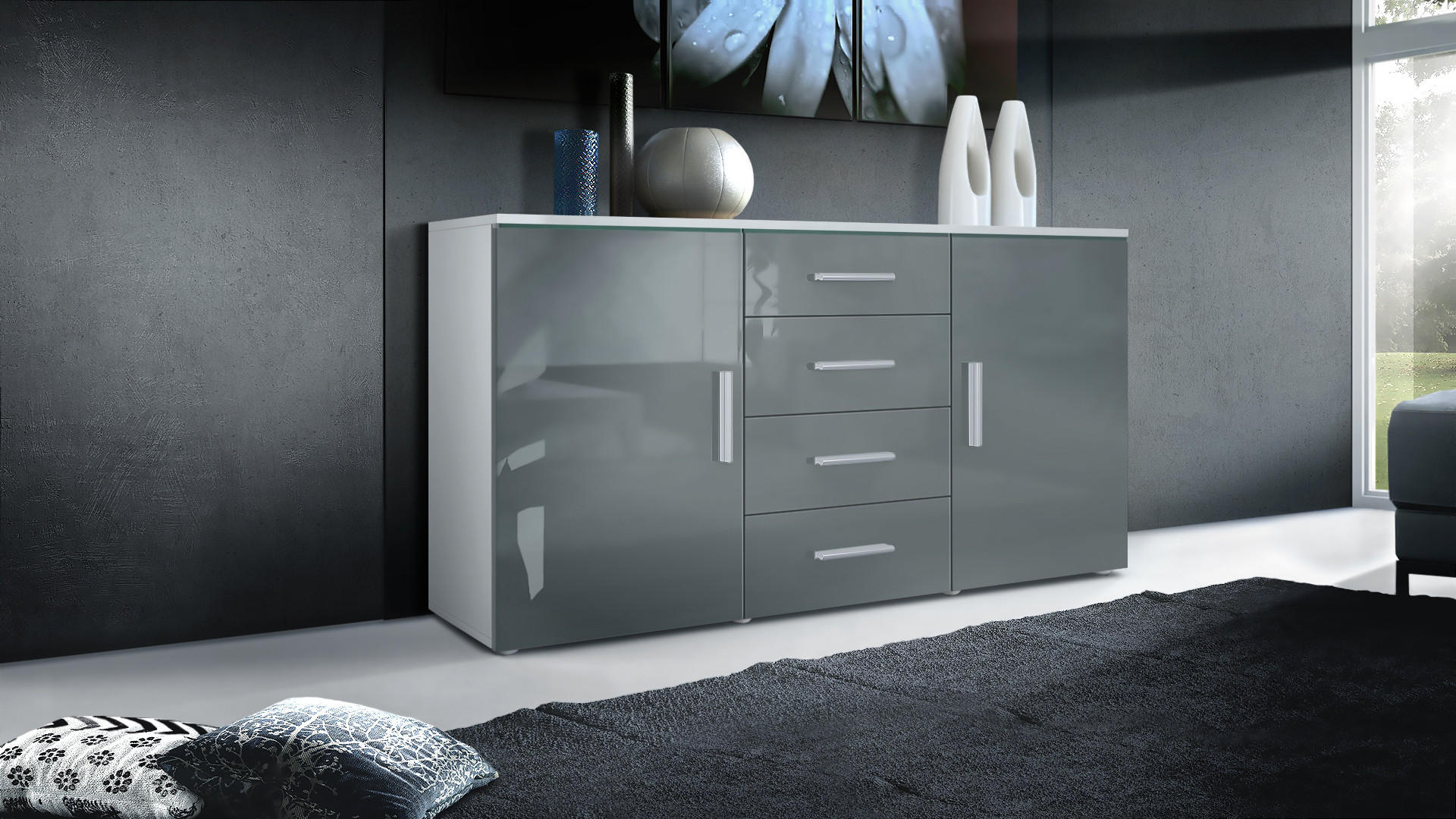 SIDEBOARD Verona Grau Hochglanz - Grau, Holzwerkstoff (139/72/35cm) - Vladon