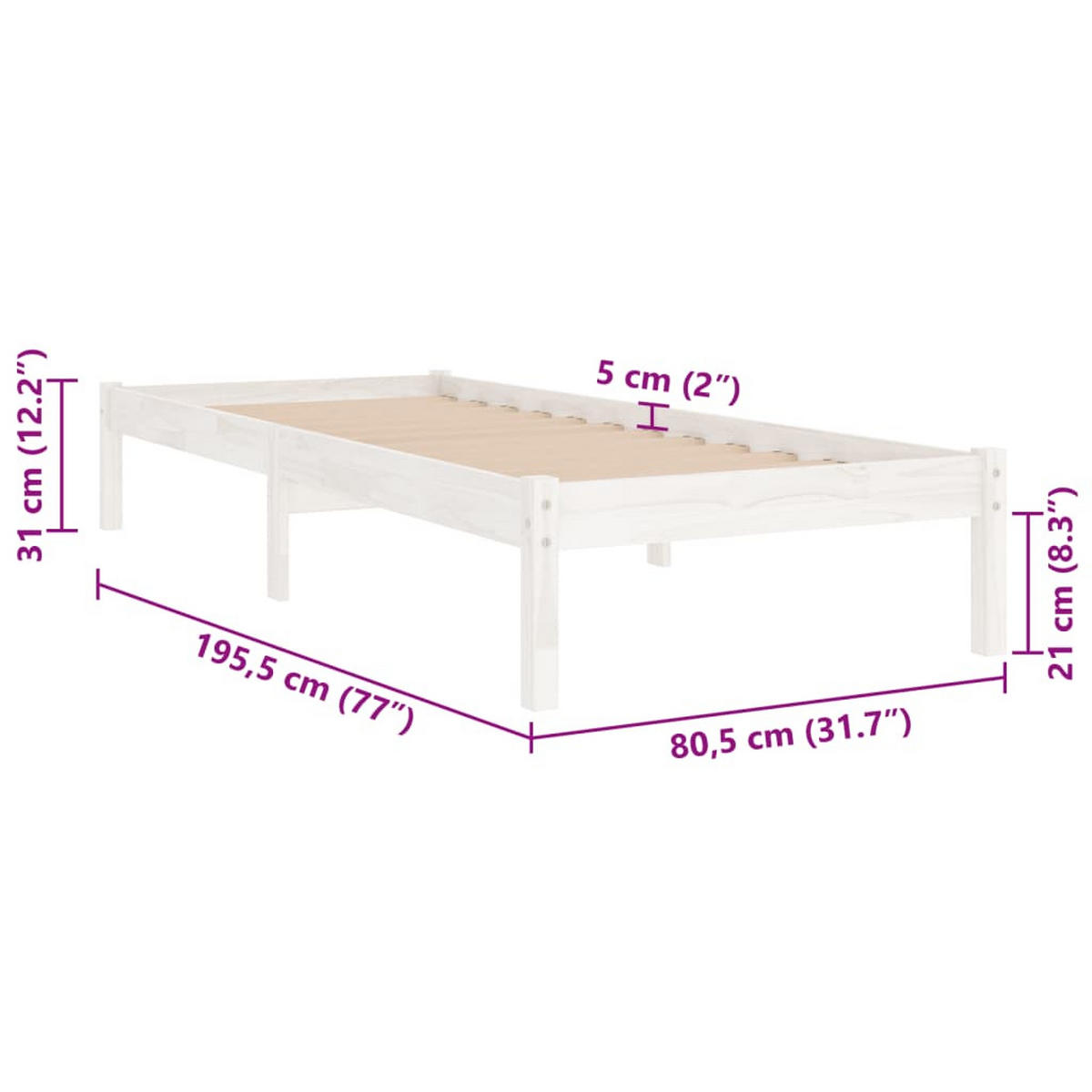 MASSIVHOLZBETT Ohne Matratze Weiss - Weiß, Textil (75/190cm) - vidaXL