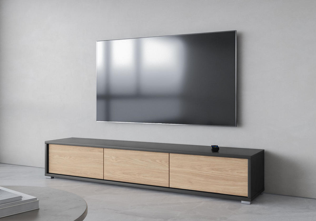 TV-LOWBOARD Moddern Anthrazit / Eiche 180 cm - Beige/Anthrazit, Holzwerkstoff (180/32/36cm) - Selsey