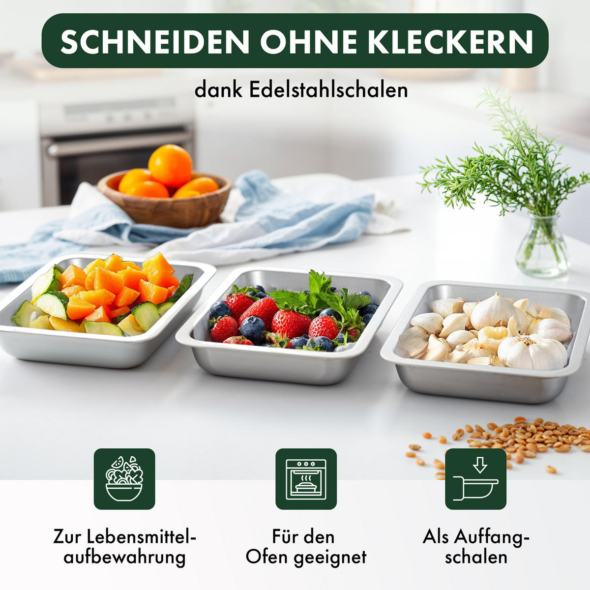 SCHNEIDEBRETT mit 3 Auffangschalen - Naturfarben, Holz (28.5/40cm) - Blumtal