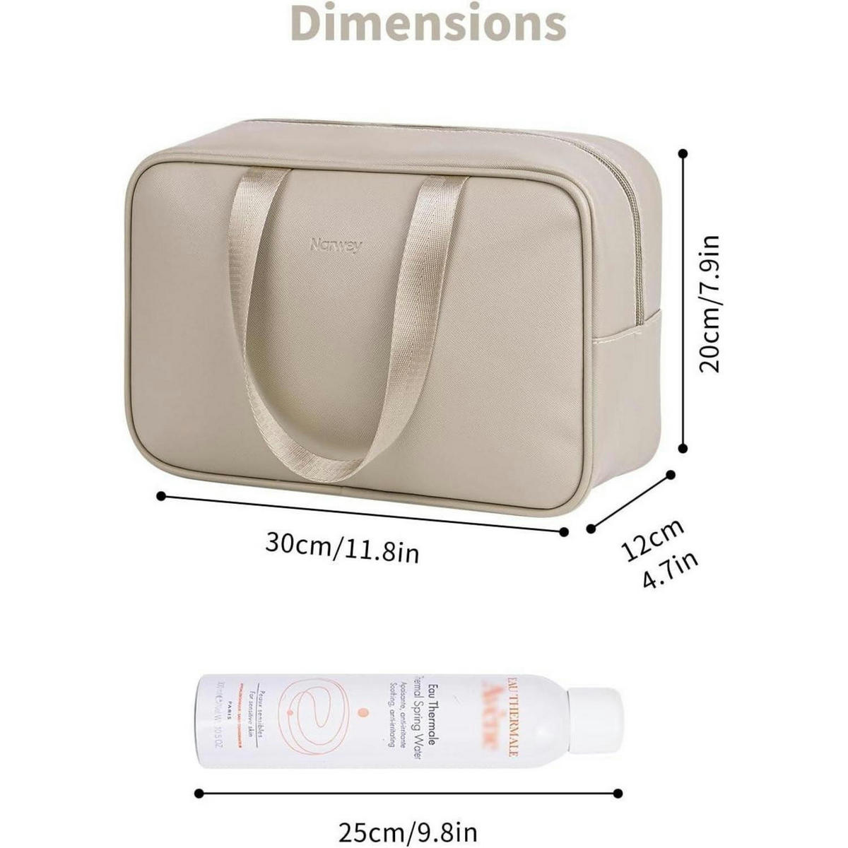KULTURBEUTEL groß PU-Leder Braun 30 x 20 x 12 cm - Beige, Kunststoff (1/1/2cm)