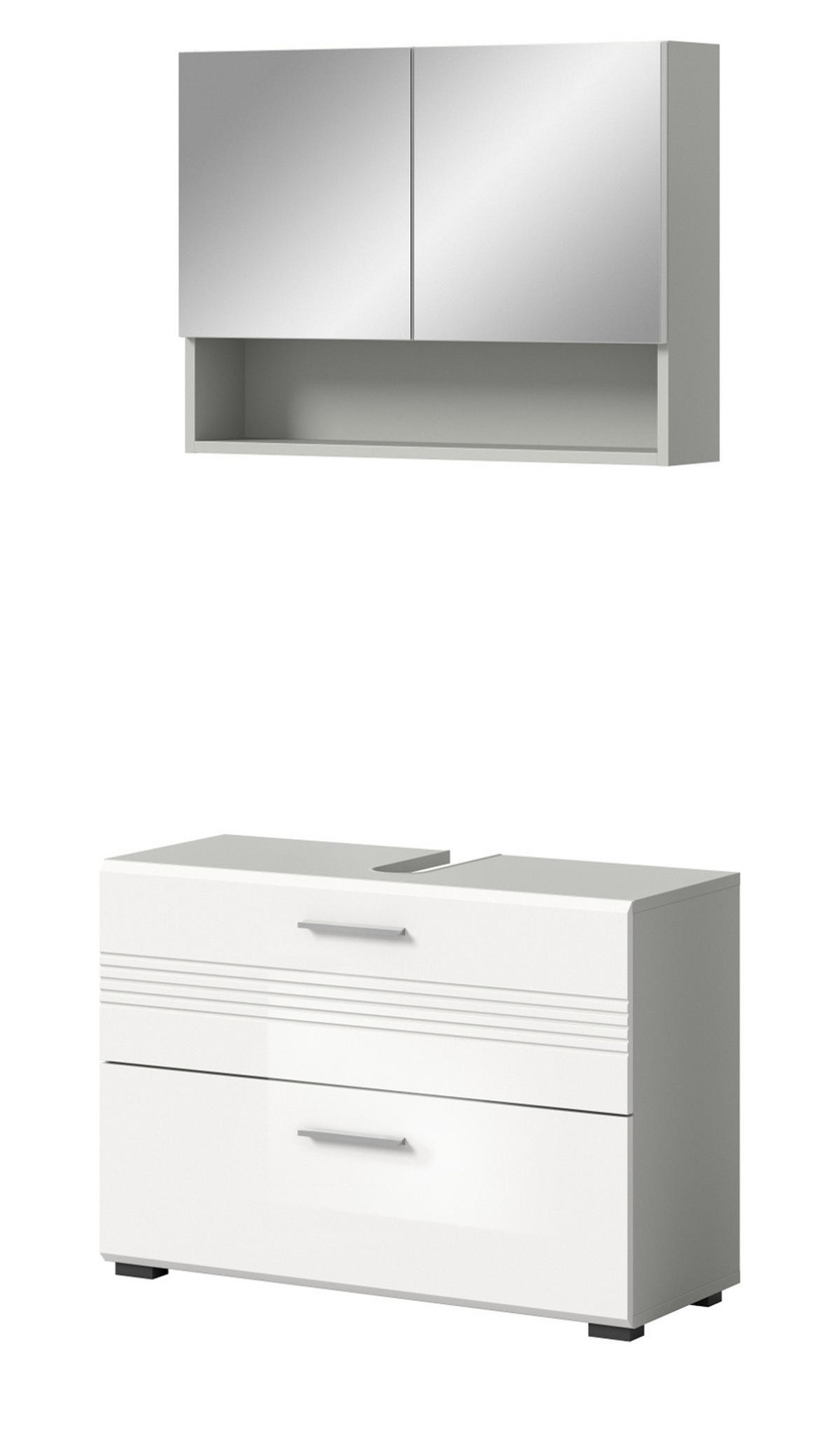 BADMÖBEL-SET 2-teilig weiß Hochglanz, grau 80 cm, Komplettset mit Soft-Close - Weiß Hochglanz/Grau, Glas/Holzwerkstoff (80/190/32cm) - Inn.Furn