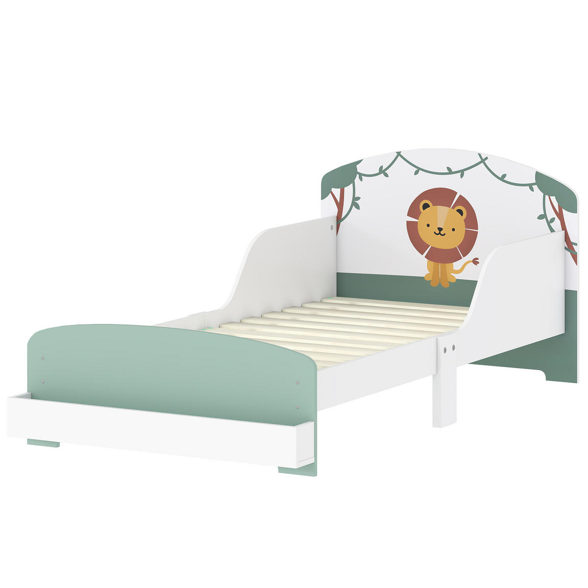 KINDERBETT 140x70 cm DE-14658 mit Schutzbügeln & Stauraum Grün - Grün, Holzwerkstoff (70/140cm) - ComfortXL