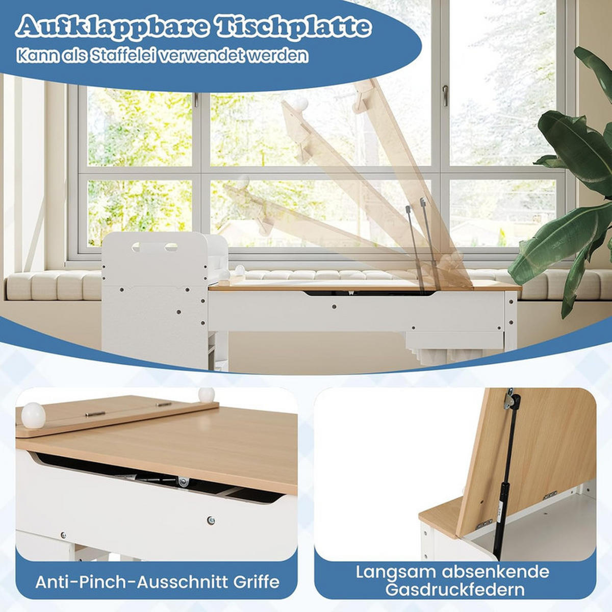 KINDERTISCHE mit Stühlen natur(3-tlg) - Naturfarben, Holzwerkstoff (120/75/60cm) - COSTWAY