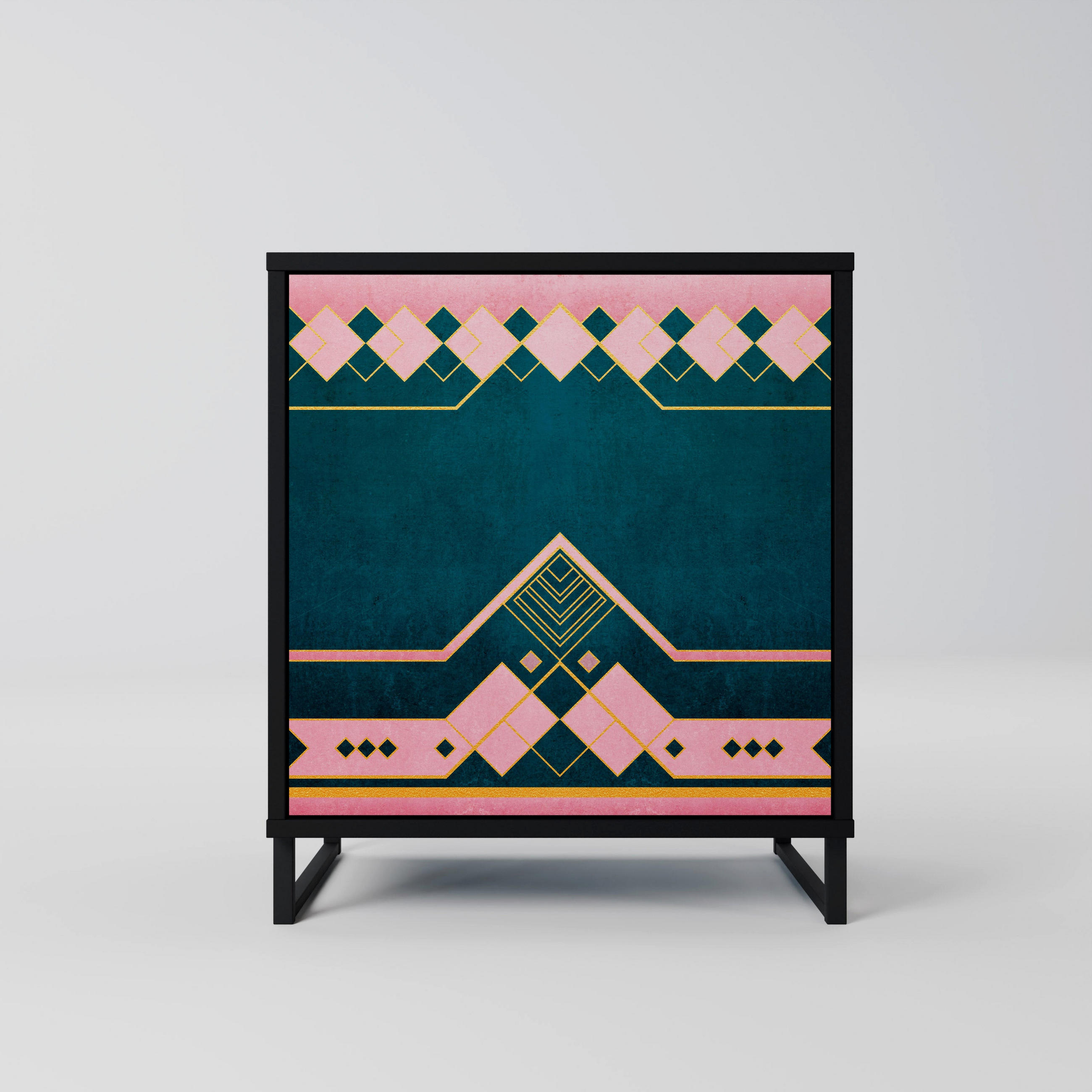 SIDEBOARD ROYAL COMPOSITION, Schwarz, 57,5x42x67,5 cm, Schwarze Metall-Rahmenfüße - Multicolor/Schwarz, Holzwerkstoff/Metall (57.5/67.5/42cm) - SpaceRebels