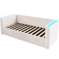 BETT 90/200 cm Beige aus Samt und MDF mit LED-Beleuchtung und Stauraum - Beige, Textil (90/200cm) - OKMYHOME