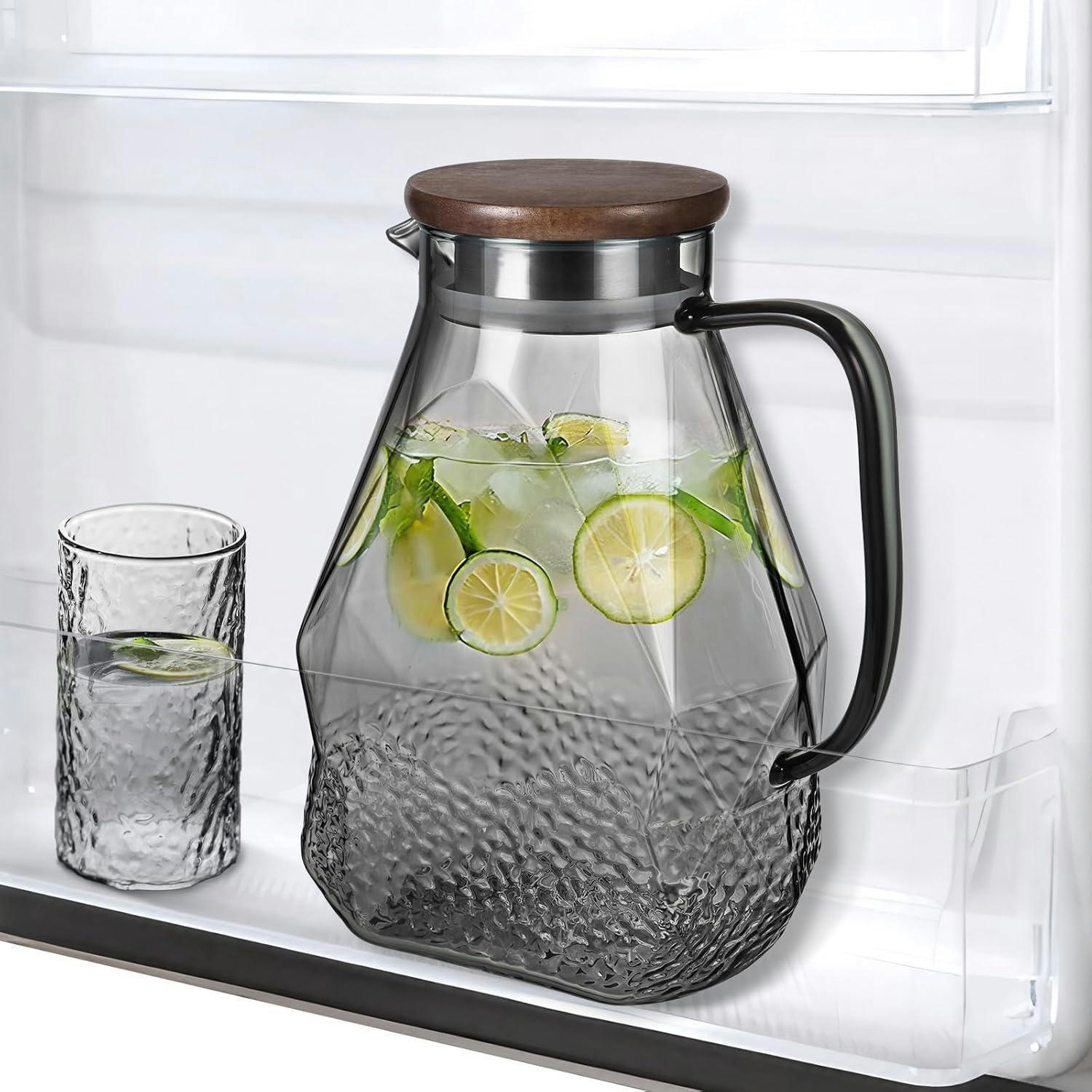 GLASKARAFFE 1.8L mit Deckel für Kühlschranktür Schwarz - Transparent, Glas (8/8cm)