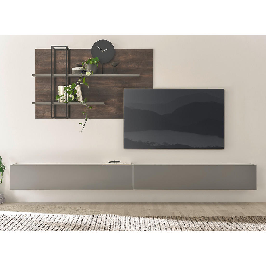 Thumbnail - Furn.Design Wohnwand, Eiche, Grau, Holzwerkstoff, Nachbildung,Eiche, 304x170x30 cm, Wohnzimmer, Wohnwände, Anbauwände