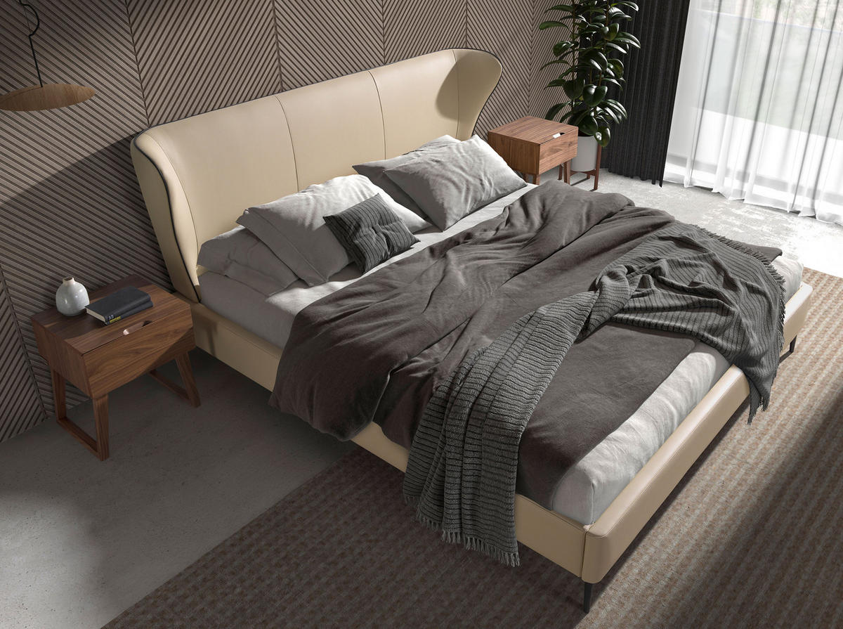 BETT Bett aus cremefarbenem Kunstleder 220/217/110 cm - Creme/Schwarz, Leder (180/200cm) - ANGEL CERDA