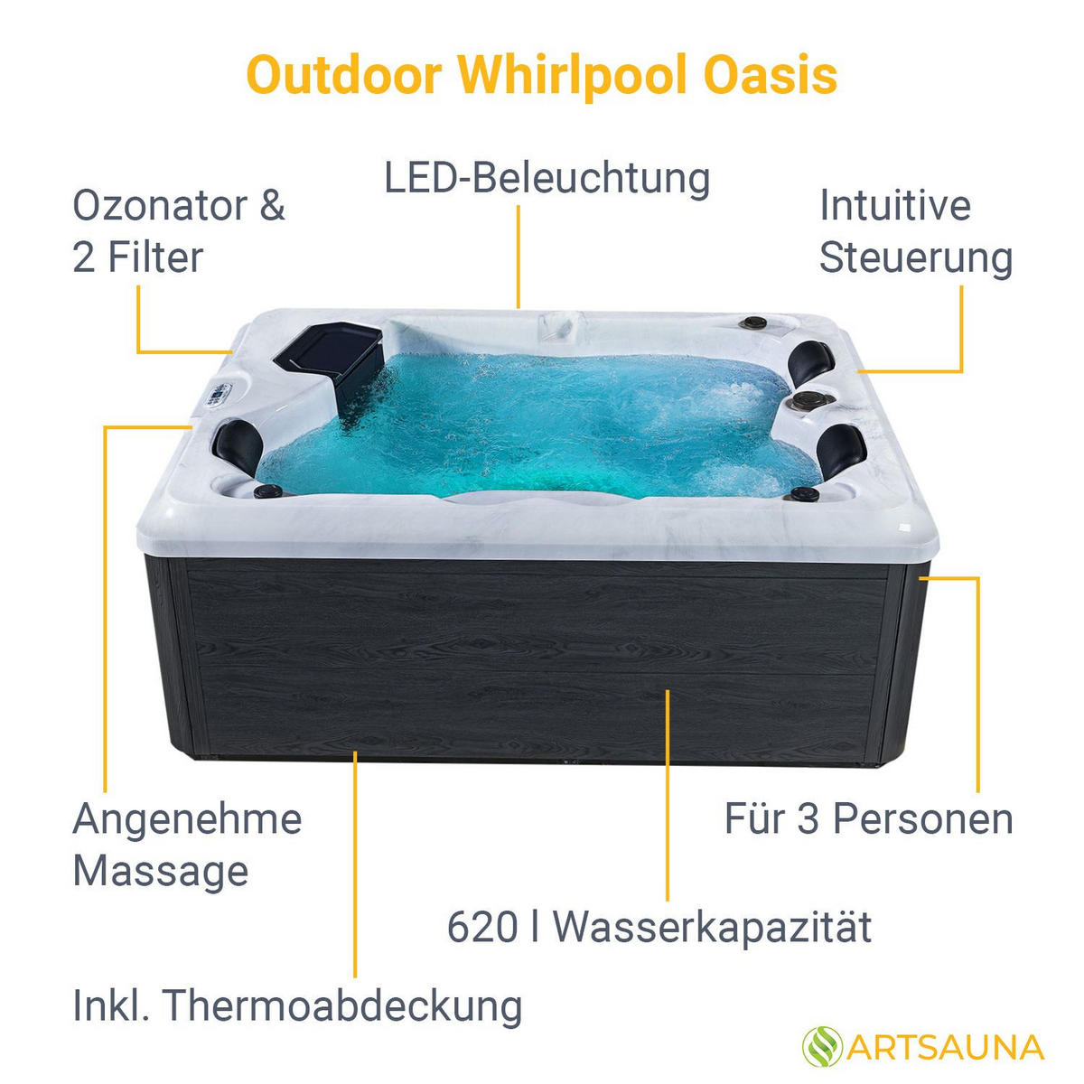 WHIRLPOOL Oasis ohne Treppe Outdoor - Grau, Kunststoff (210/80/160cm) - Artsauna