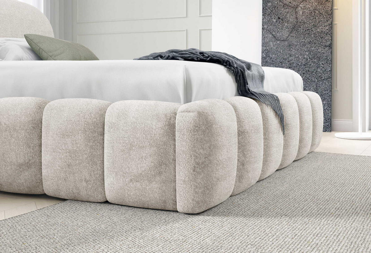 POLSTERBETT 140x200 Noemi, runde Kopfteil, Bettkasten, Samtstoff, Creme - Creme, Holz/Textil (140/200cm) - Emporius