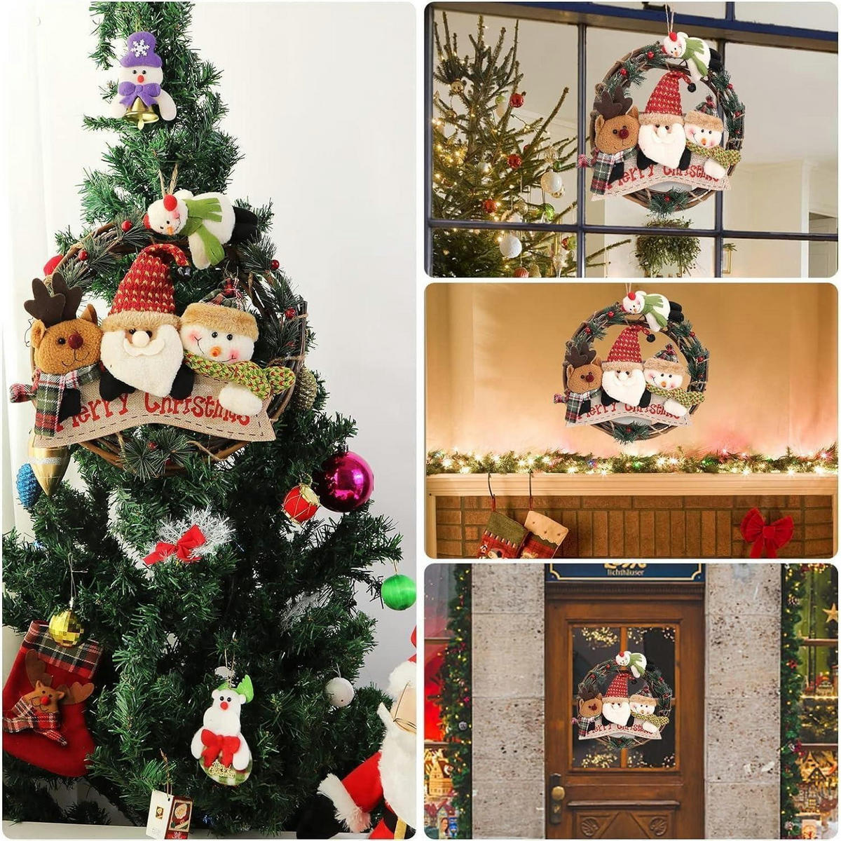 WEIHNACHTSKRANZ mit Plüschfiguren 30 cm - Multicolor, Naturmaterialien (20cm)