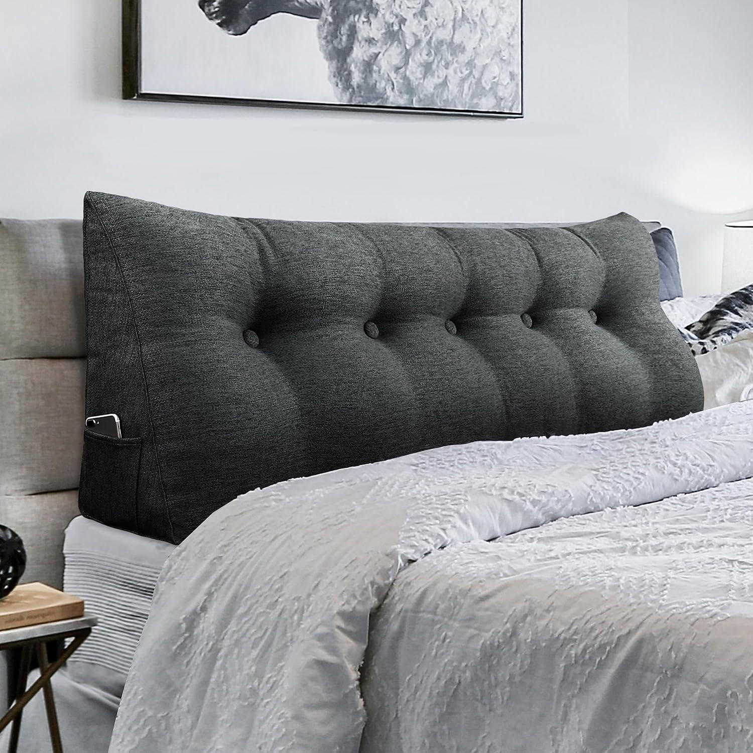 RÜCKENKISSEN für Bett Leinenlook Schwarz 160 cm - Schwarz, Textil (50/160cm) - Vercart