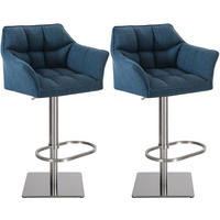 BARHOCKER 2er Set Stoff Blau - Blau/Edelstahlfarben, Textil/Metall (64/88/45cm) - CLP