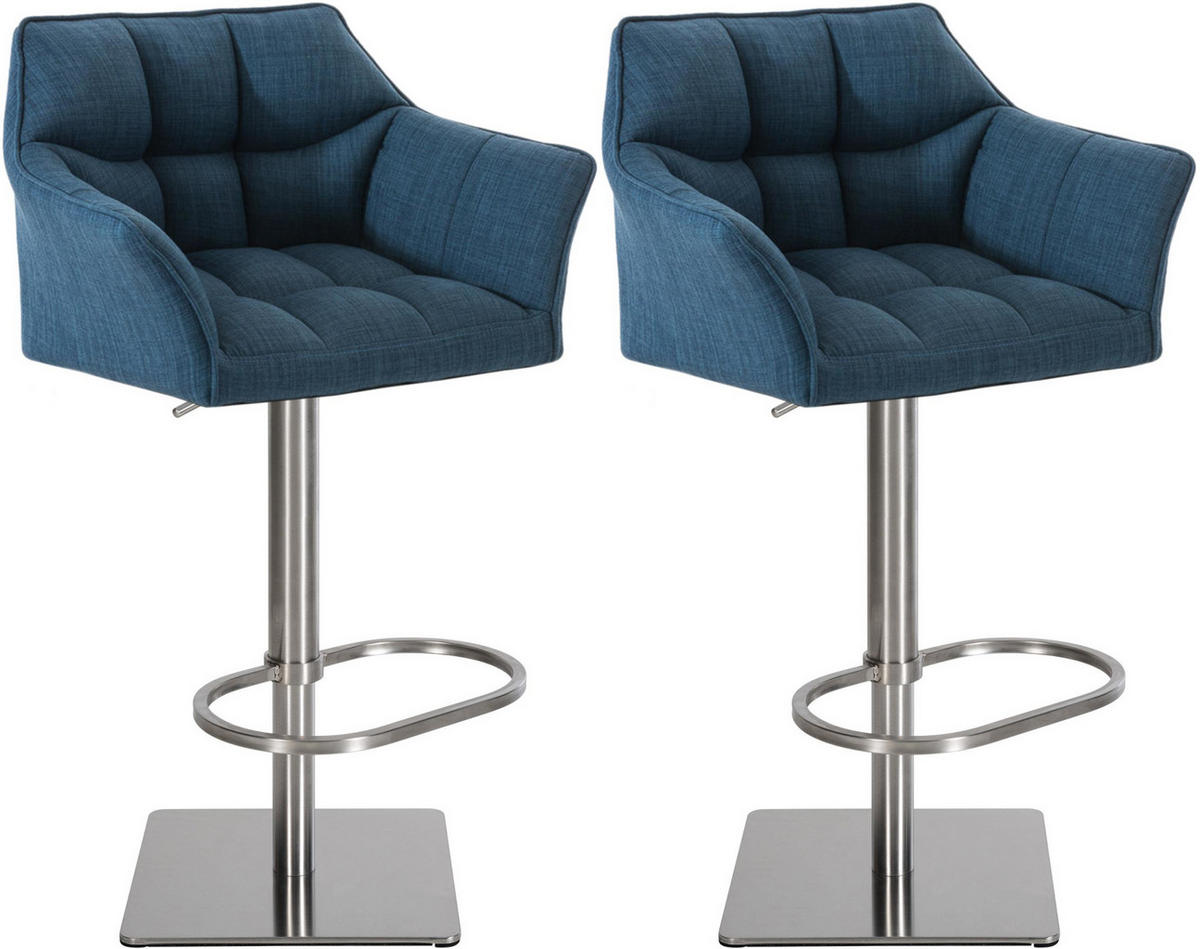 BARHOCKER 2er Set Stoff Blau - Blau/Edelstahlfarben, Textil/Metall (64/88/45cm) - CLP