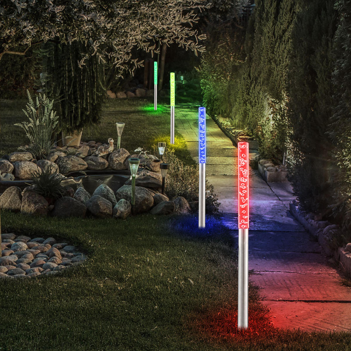 LED AUSSENLEUCHTE Klar RGB Solar 8er Set - Silberfarben, Kunststoff (2/2/48cm) - Globo Lighting