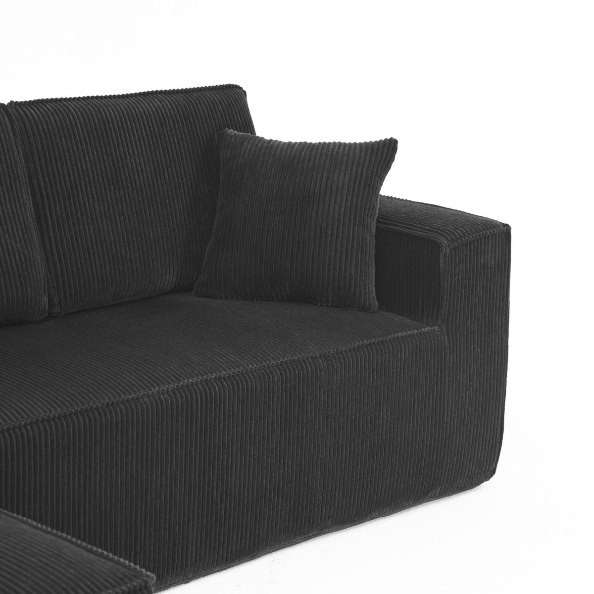 ECKSOFA Cord Schwarz mit 2 Kissen - Schwarz, Textil (235/128cm) - WISHDOR