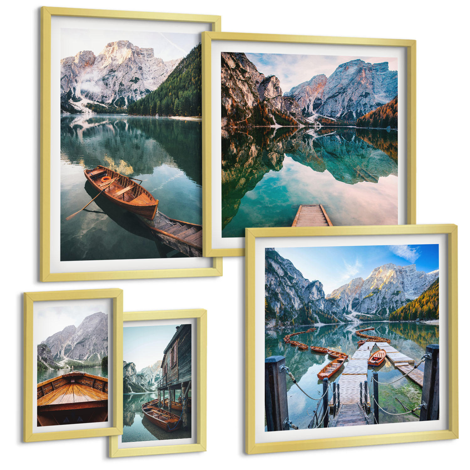BILDER SET 5er Set - 50x50 cm & 20x30 cm & 40x60 cm Goldrahmen - Zarte Rosenblüten für die Küche - Goldfarben, Kunststoff (40/60cm) - TULUP