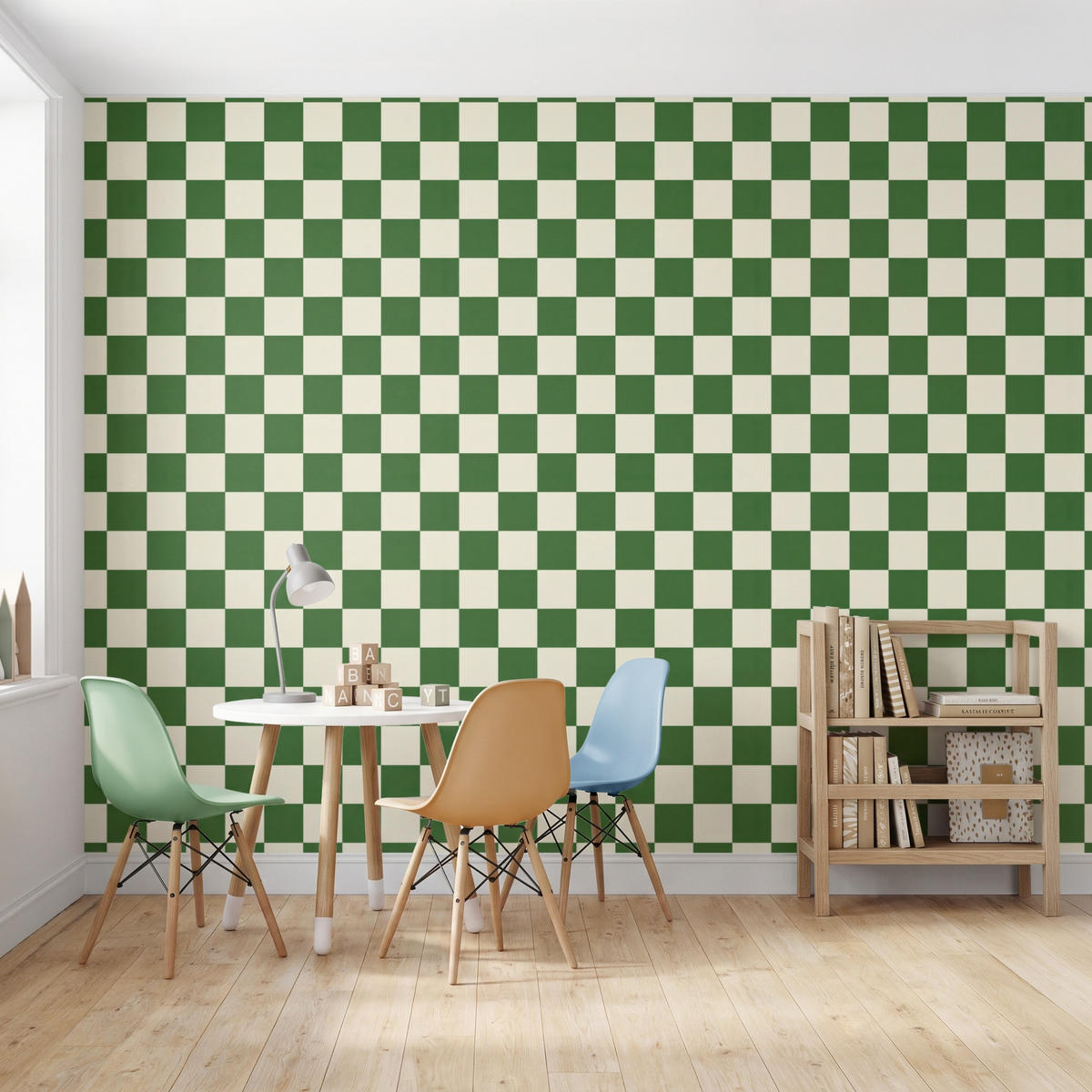 KINDERTAPETE - Schachbrett - Muster - Grün - 300x220 cm - Grün, Papier (300/220cm) - OnlyWow
