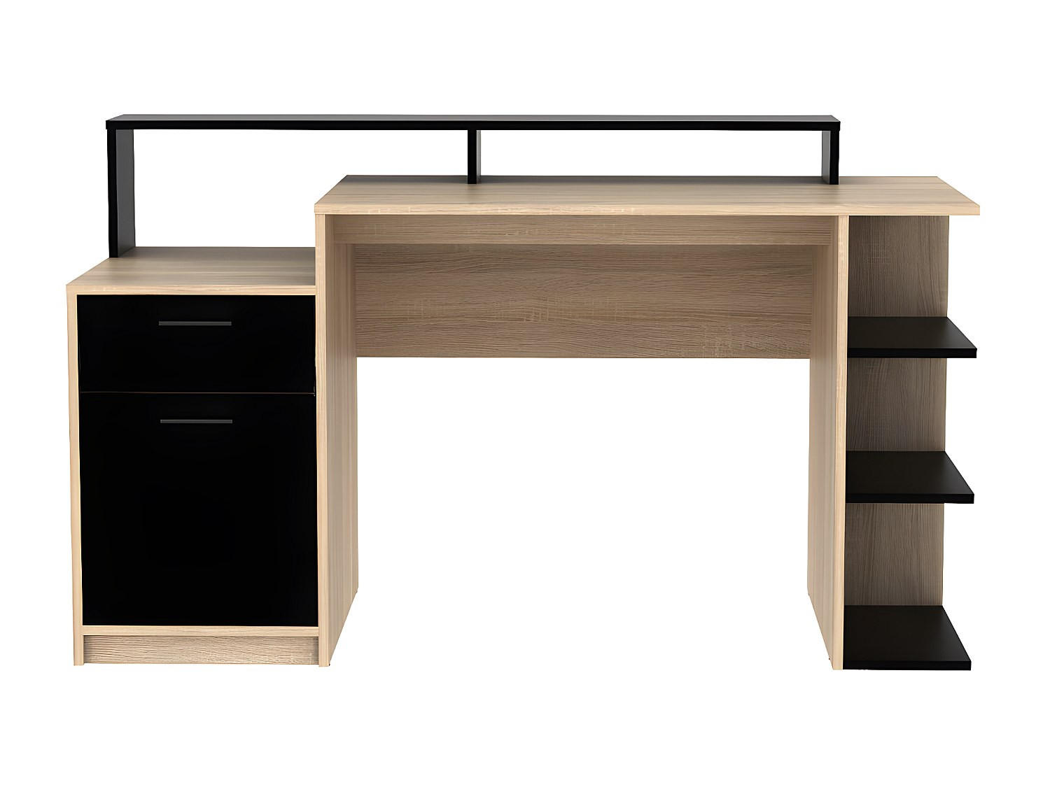 SCHREIBTISCH - 138 cm x 60 cm - Holz, Platte - Schwarz, Naturfarben Hell - ZACHARIE - Schwarz/Naturfarben, Holz (60/138/82.5cm) - Vente-Unique
