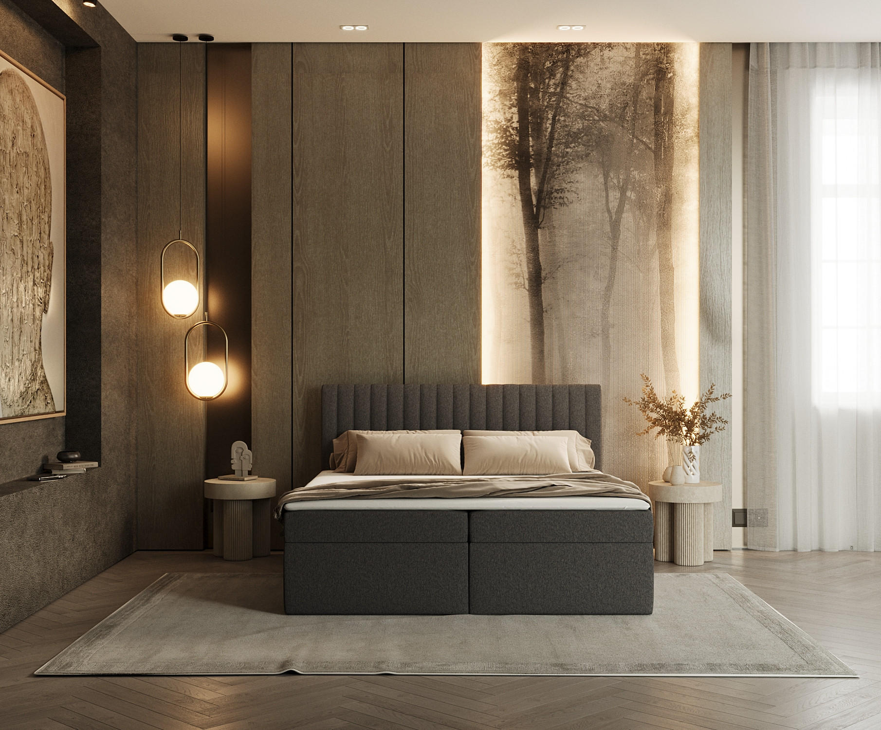 BOXBETT Maldon 160/200 cm Anthrazit im Megan Stoff - Anthrazit/Schwarz, Holz/Holzwerkstoff (160/200cm) - AltaBeds