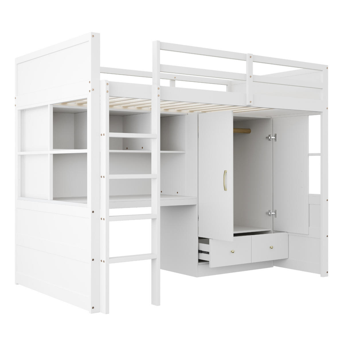 HOCHBETT 90/200 cm aus Holz mit Leiter, Schreibtisch, Weiß - Weiß, Holz (90/200cm) - OKMYHOME