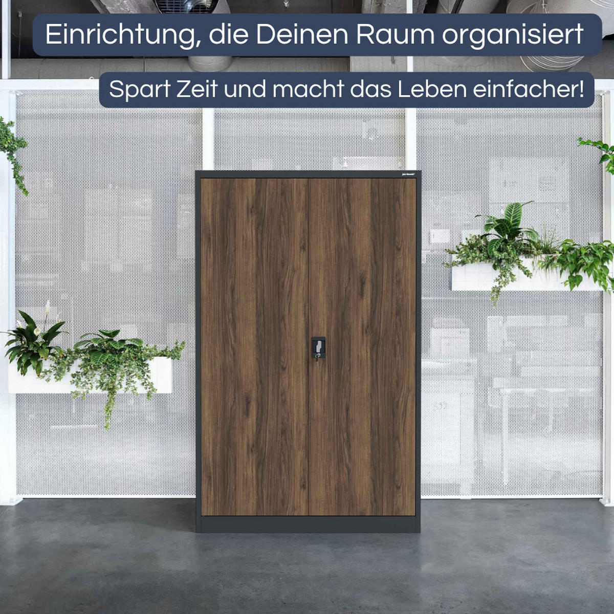 AKTENSCHRANK abschließbar KADO Flügeltüren 185x115x40cm Anthrazit-Nussbaum - Anthrazit, Metall (115/185/40cm) - DELUKE