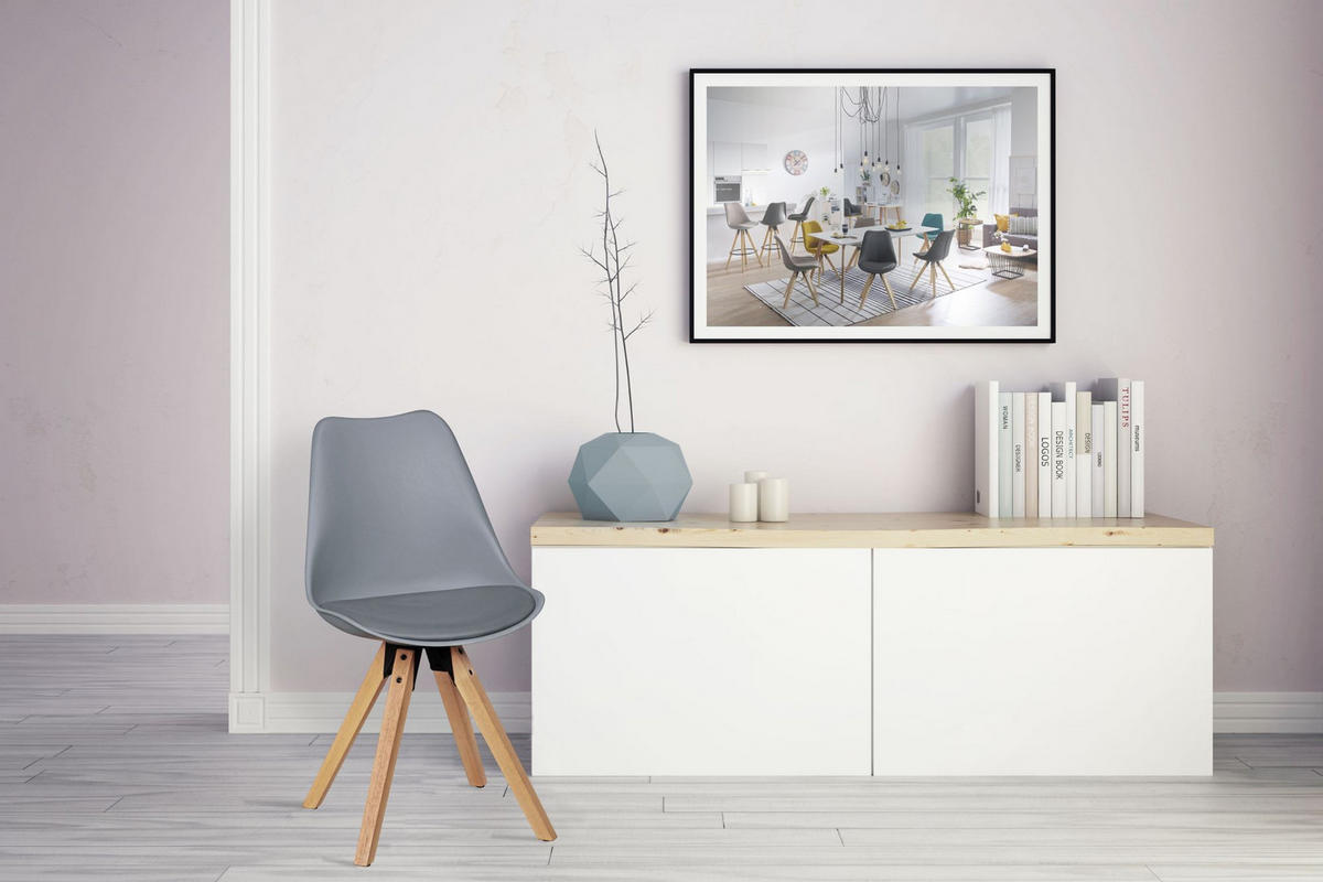 ESSZIMMERSTUHL 2er Set Kunstlederbezug mit Holzgestell Skandinavisch gepolstert, Grau 49x52x87 cm - Beige/Grau, Holz/Kunststoff (49/87/52cm) - KADIMA DESIGN