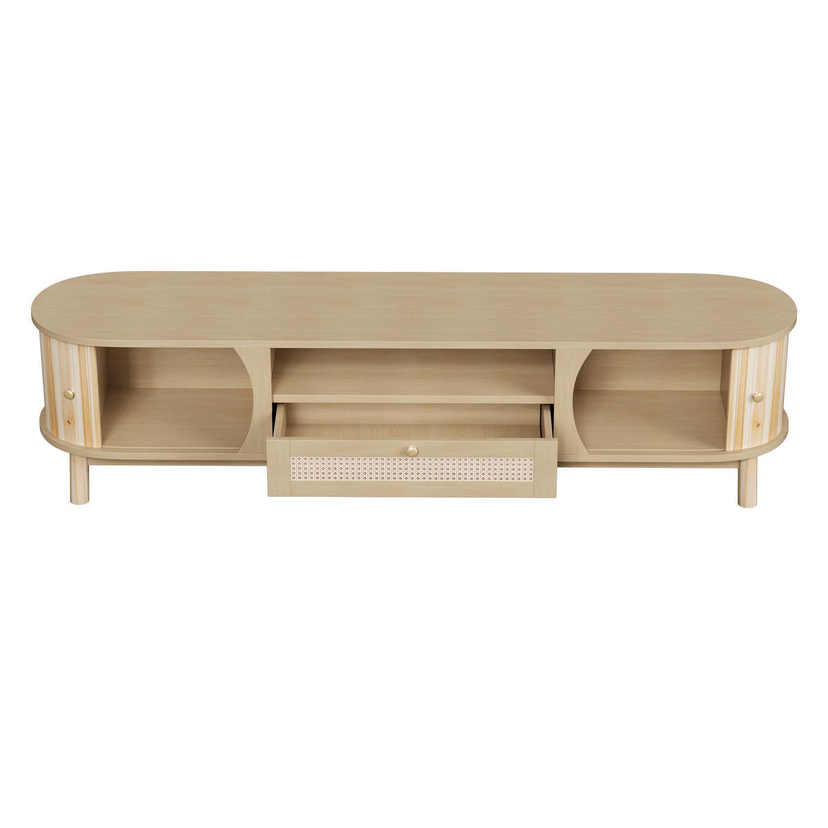 TV-SCHRANK Natur 165/37/46 cm Rattan Massivholztüren Schubladen - Honigeiche, Karton (37/46/165cm) - PANGIVO