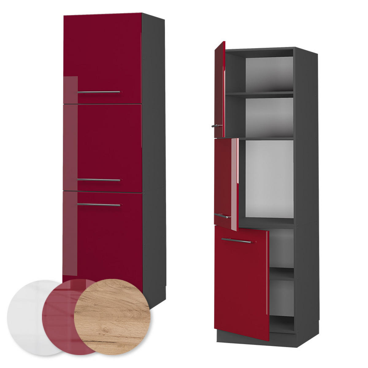 HERDUMBAUSCHRANK Fame-Line Bordeaux Hochglanz 60 cm - Bordeaux/Anthrazit, Holzwerkstoff (60/206.8/58cm) - Vicco