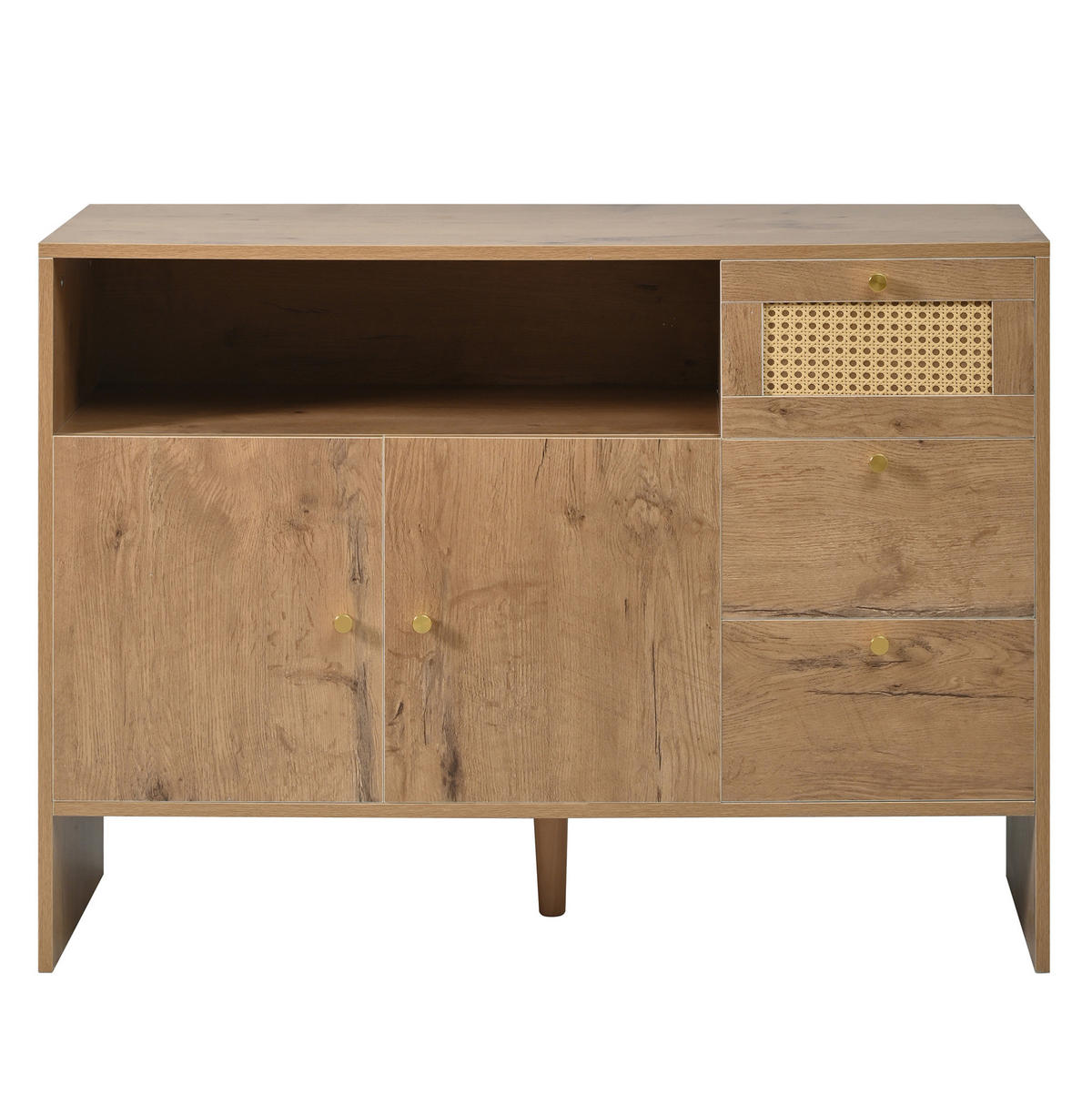 SIDEBOARD 105/40/76 cm mit 2 Türen, 3 Schubladen und offenem Fach in Rattan-Optik aus Spanplatte, Natur - Naturfarben, Holzwerkstoff (105/76/40cm) - Redom