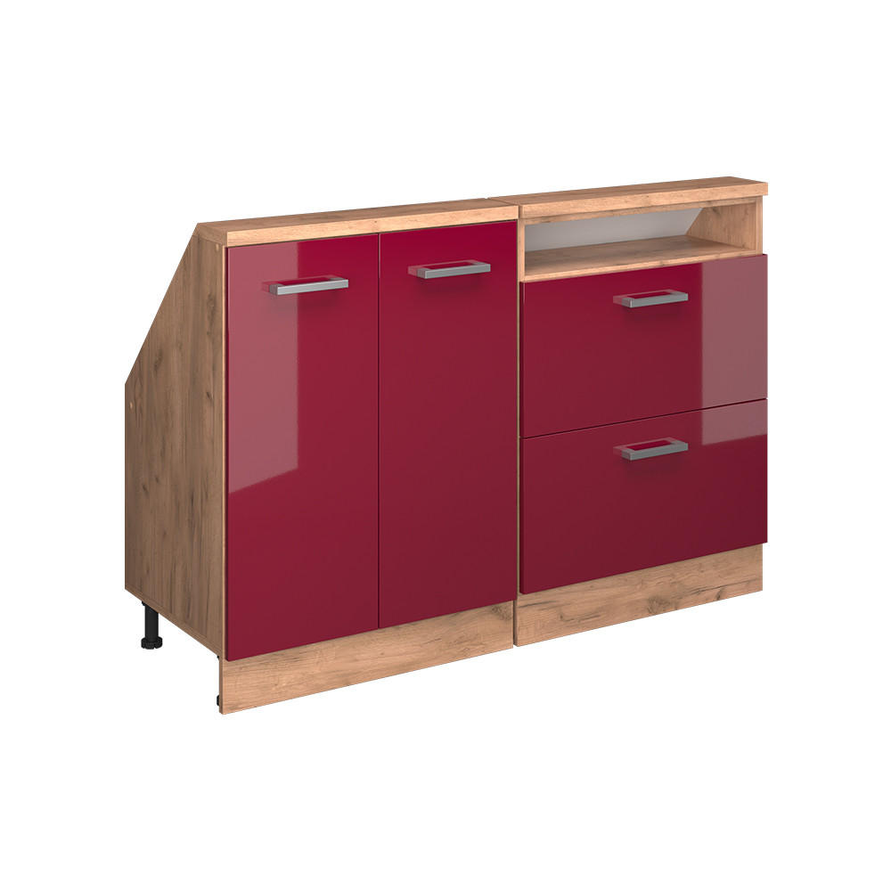 DACHSCHRÄGENSCHRANK-SET Rion Rot Hochglanz/Goldkraft Eiche 2er Set - Honigeiche/Rot, Holzwerkstoff (120/81.6/46cm) - Vicco