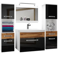 BADMÖBEL Badezimmer Schwarz Wotan Eiche Wotan Glänzend Matt - Eiche Wotan/Schwarz, Holz (140/113/40cm) - B BELINI GROUP