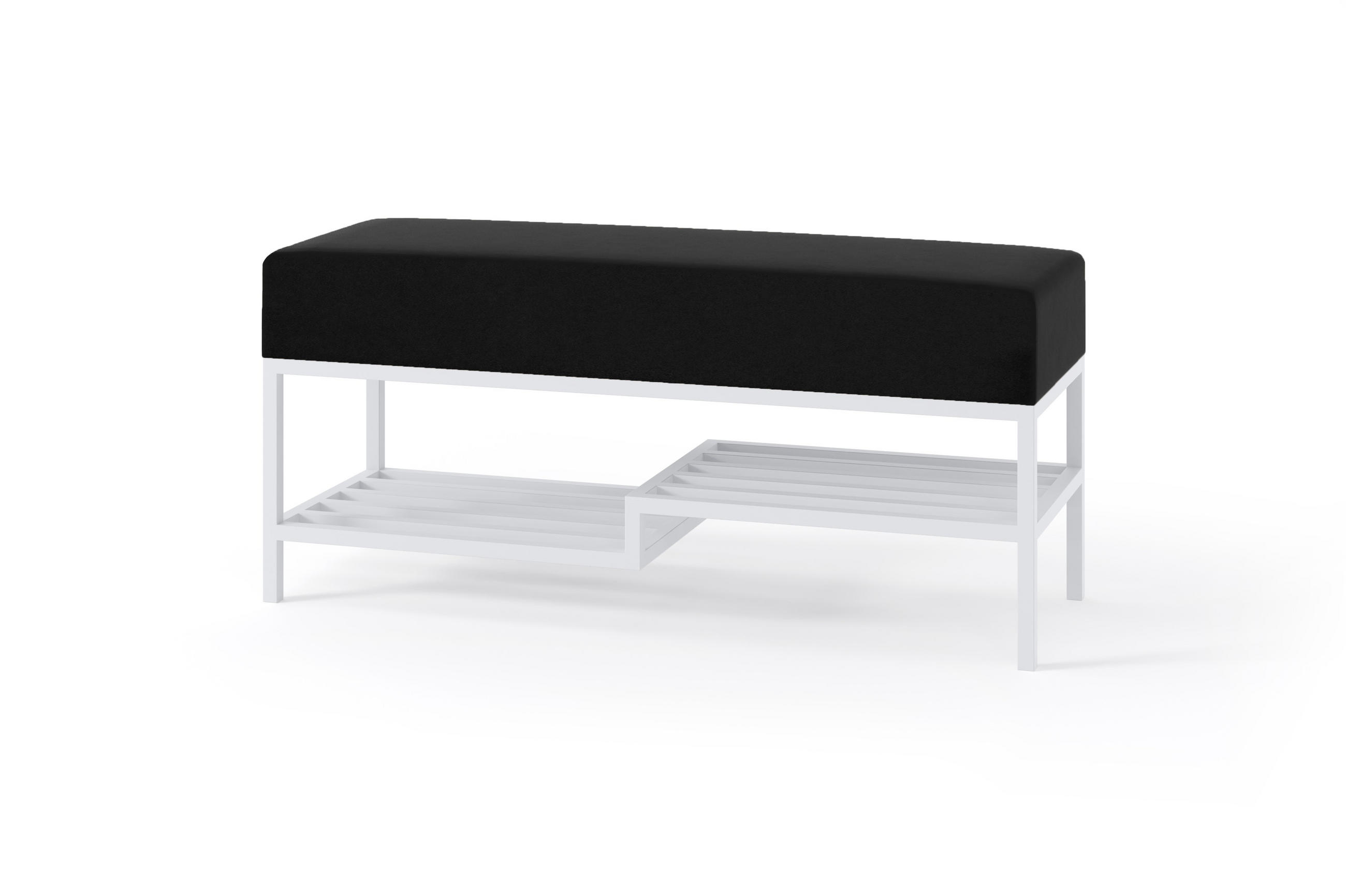 POLSTERBANK MELLO 100 Schwarz, Weißes Metallgestell, - Schwarz/Weiß, Textil/Metall (100/45/35cm) - Bettso
