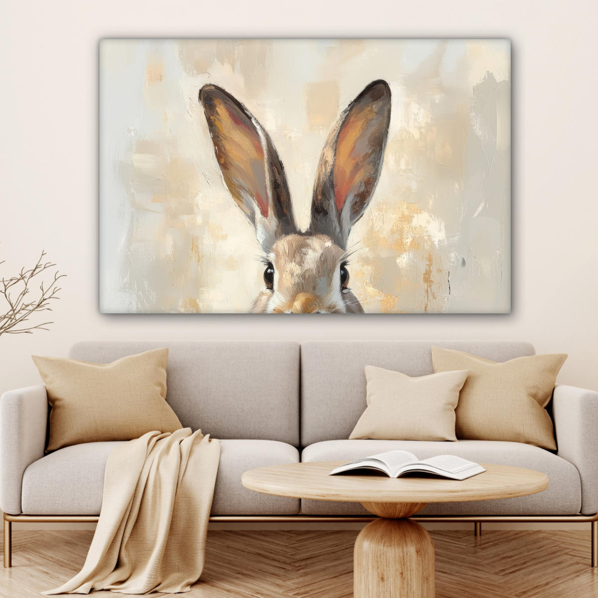 LEINWANDBILD Hase - Ohren - Braun XXL 150x100 cm - Beige, Textil (150/100cm) - MuchoWow