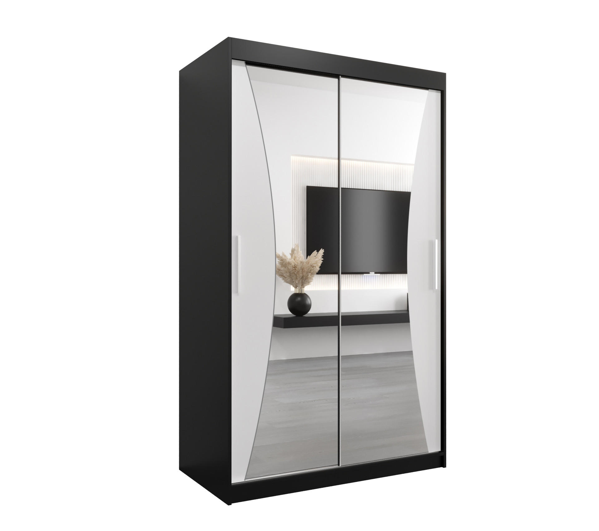 Abiks Möbel Schwebetürenschrank Schwarz, Weiß 120x200x62 cm