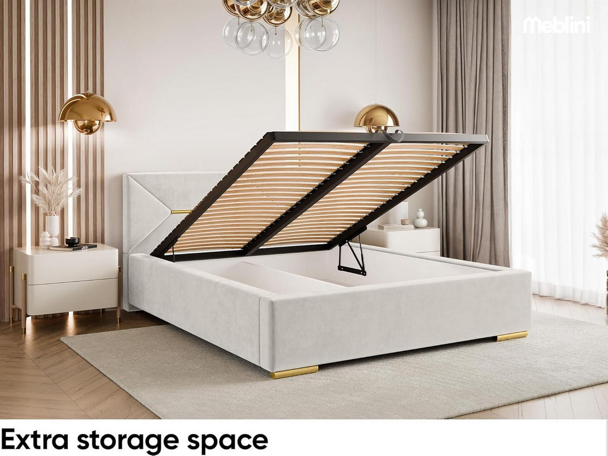 BETT LIZZY - Goldfarben/Creme, Holzwerkstoff (160/200cm) - Meblini