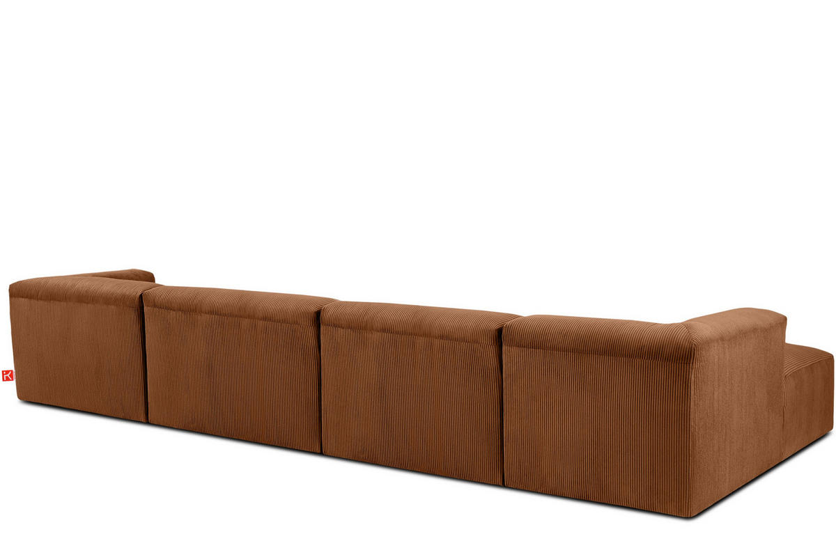 PANORAMA-ECKSOFA BUFFO 7/8 Sitzer mit extrem weicher Sitzfläche, Kordstoff, ore - Orange, Textil (424/73/180cm) - KONSIMO®