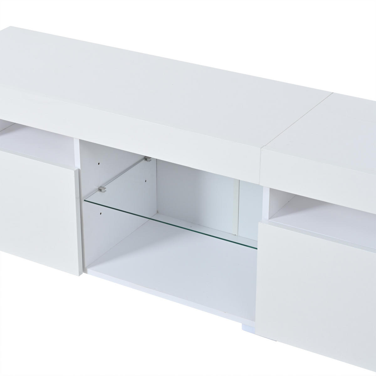 LOWBOARD in Weiß Hochglanz-TV-Schrank mit verstellbaren Einlegeböden für Fernseher bis ca. 80 Zoll, B180/T35/H45 cm - Weiß, Glas/Holzwerkstoff (180/45/35cm) - STILVORA