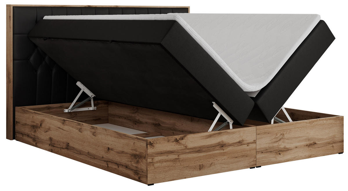 BOXBETT AMORE 160/200 Schwarz Velvet - H3 - Schwarz, Holz/Textil (160/200cm) - MKS