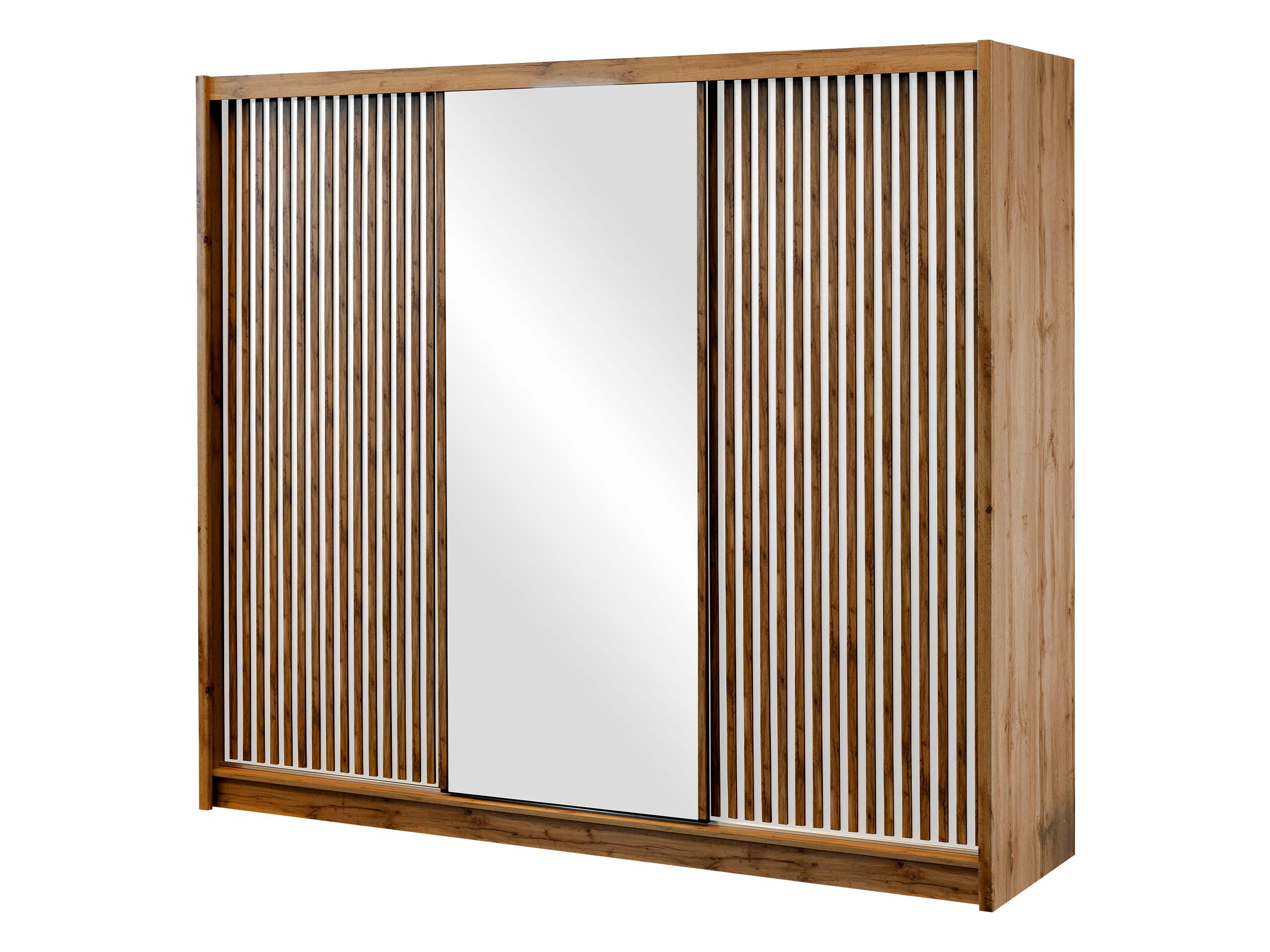 SCHIEBETÜRENSCHRANK London 250 - Eiche Wotan/Weiß, Holzwerkstoff (250/215/60cm) - MIRJAN24