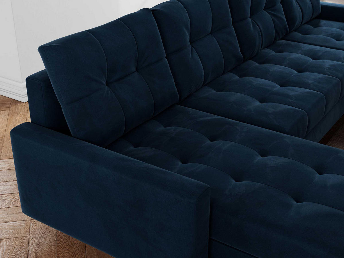 WOHNLANDSCHAFT Colin U Velvet Dunkelblau - Dunkelblau/Braun, Holz/Textil (290/75/140cm) - MKS
