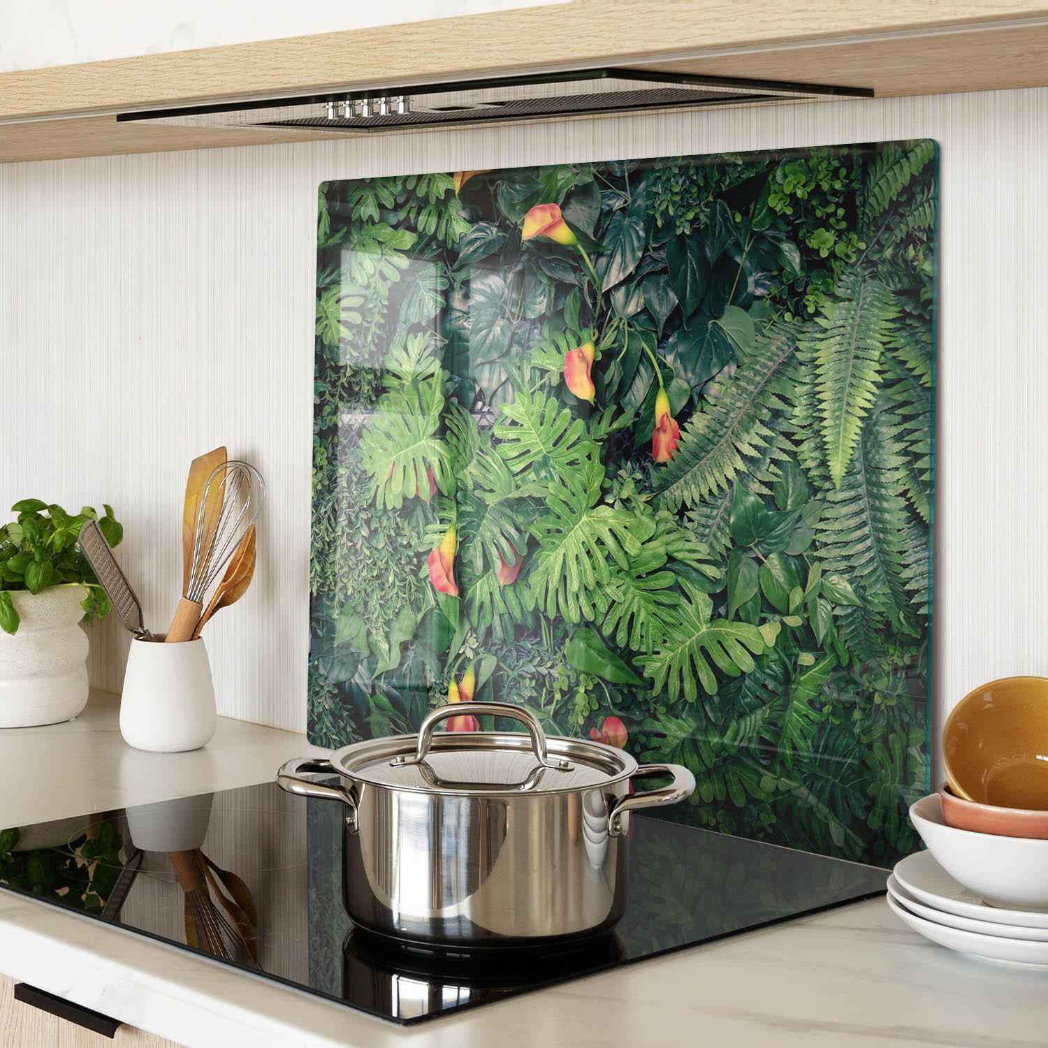 GLASPLATTE 60x52 cm Exotischer Dschungel - Grün, Glas (60/0.4/52cm) - TULUP
