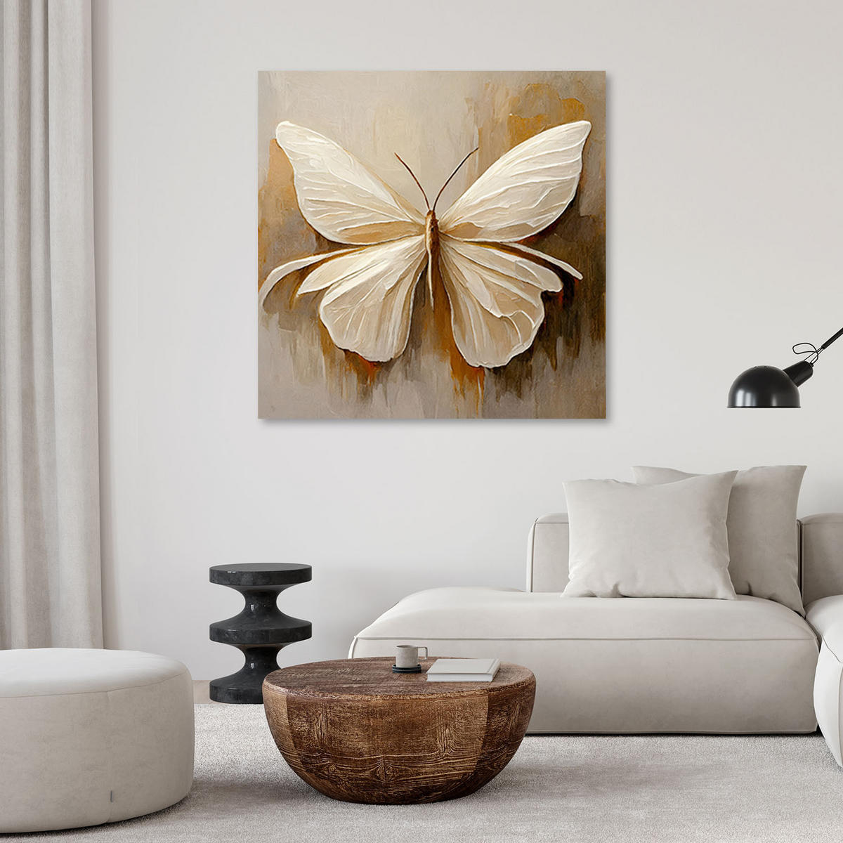LEINWANDBILD Beigefarbener Schmetterling 30x30cm - Beige, Textil (30/30cm) - Feeby