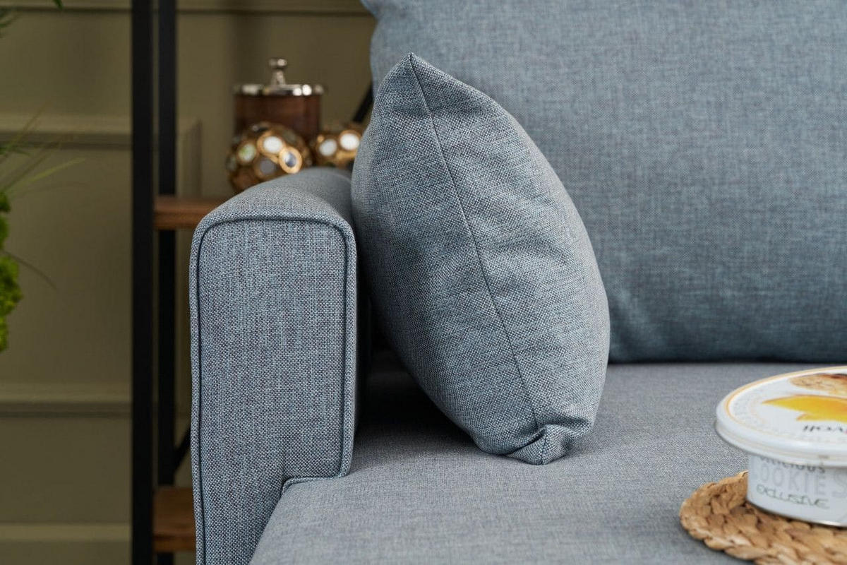 ECKSOFA mit losen Rückenkissen und Schlaffläche - Blau/Walnussfarben, Holz/Kunststoff (275/165cm) - myHomelando