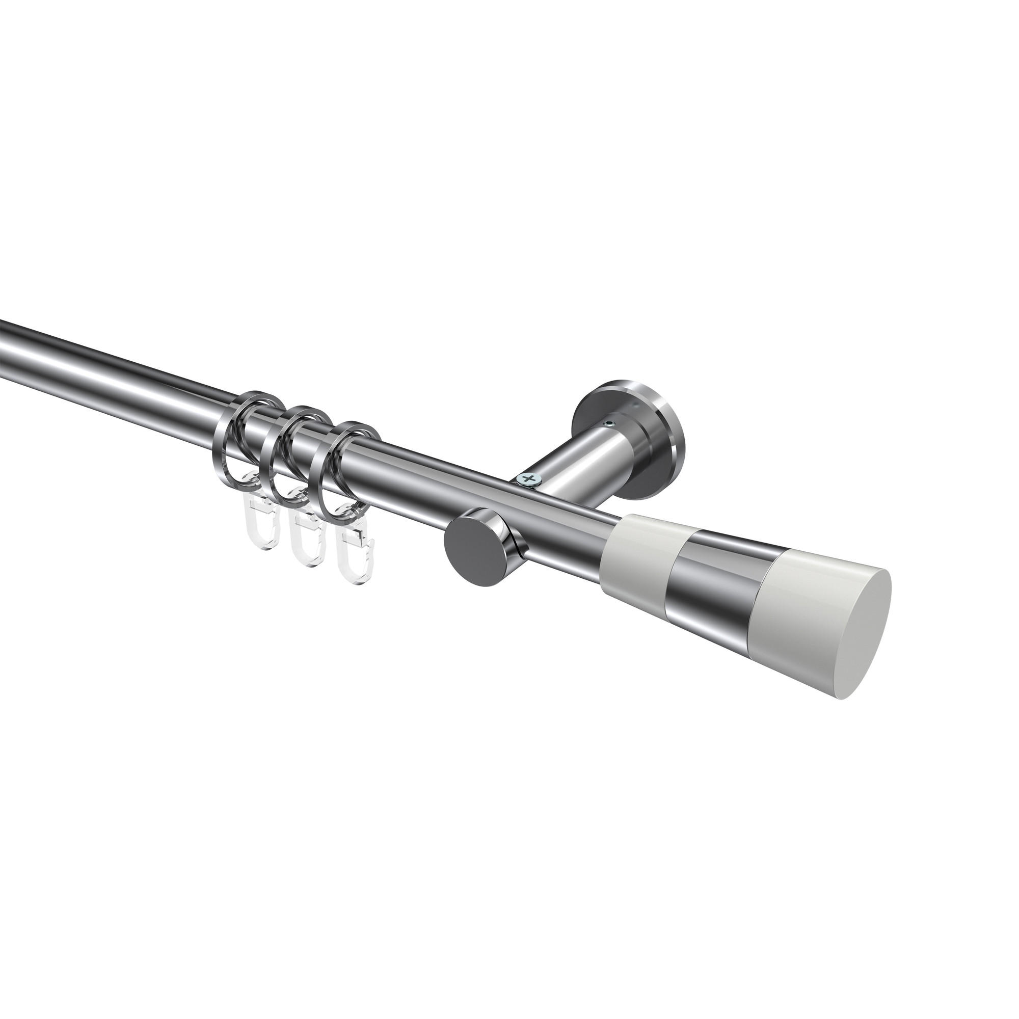 GARDINENSTANGEN-SET Platon Tanara 140 cm, 1-läufig, 20 mm Ø Chrom - Chromfarben/Weiß, Metall (140cm) - INTERDECO